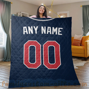 Custom Premium Quilt Blanket Atlanta Jersey Baseball Personalized Quilt Gifts for Her & Him